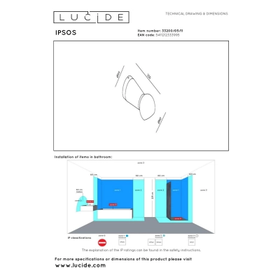 IPSOS - Kinkiet - LED - 1x6W 2700K - IP54 - Chrome 33200/05/11 Lucide